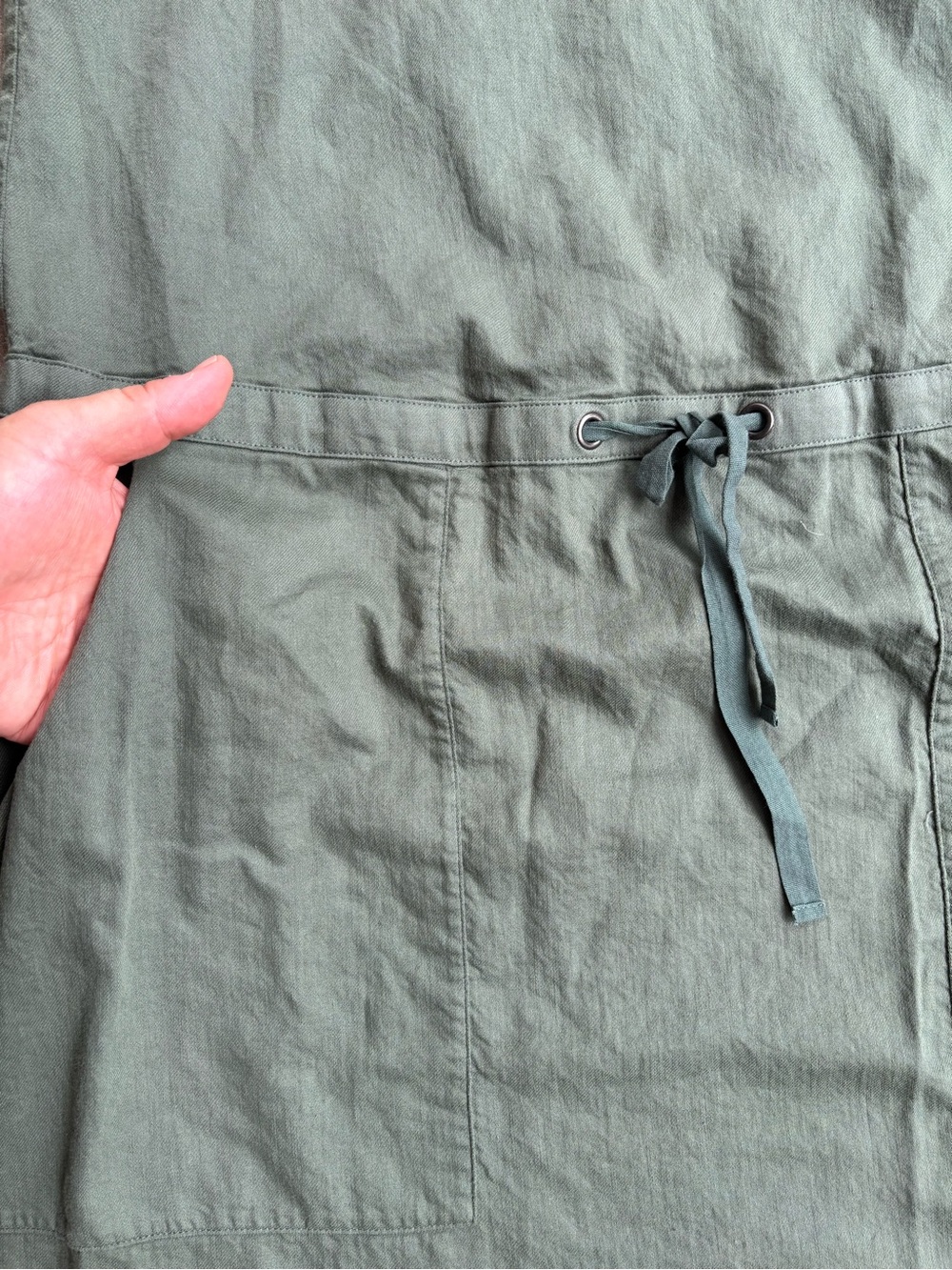 100% Organic Cotton Eileen Fisher Olive Green Tank Dress Pockets Size S/P - Picture 4 of 5